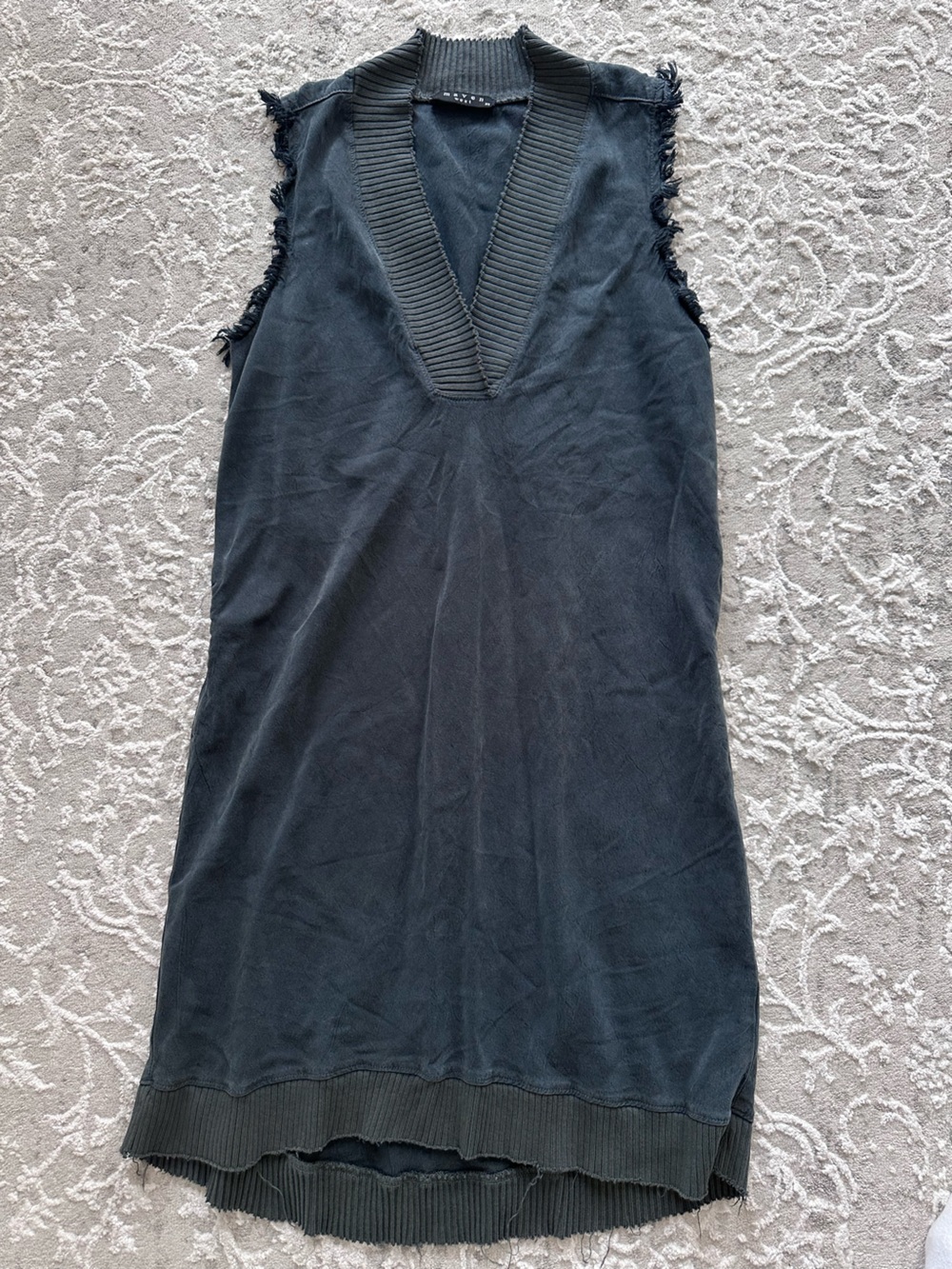 Maven West Raw Edge Tencel Midi Dress Charcoal Gray Size XS Made in USA